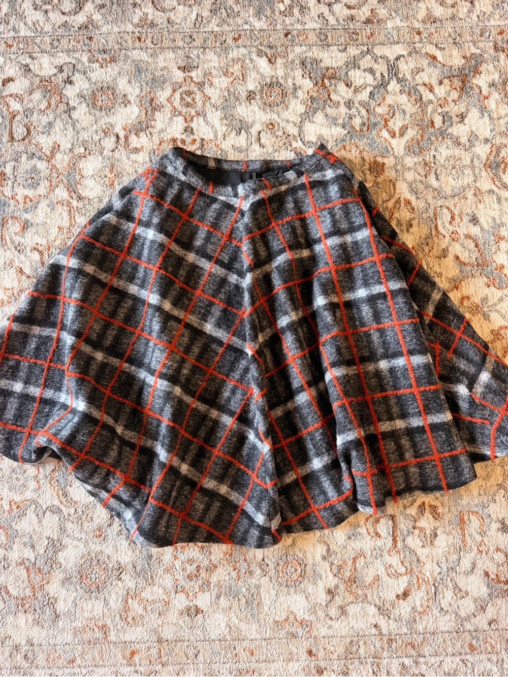 Line & Dot Gray Plaid Circle Skirt with Orange Windowpane